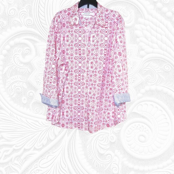 Foxcroft NYC Easy Care XL Pink and White Blouse - Picture 1 of 2
